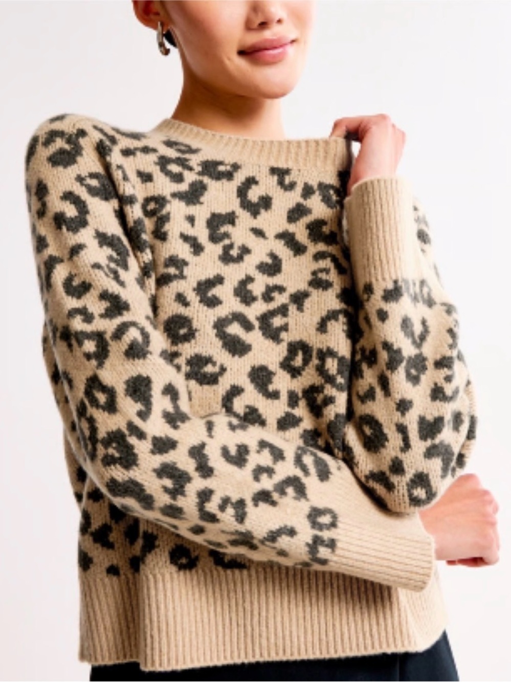Abercrombie & Fitch Beige and Black Leopard Crewneck Sweater